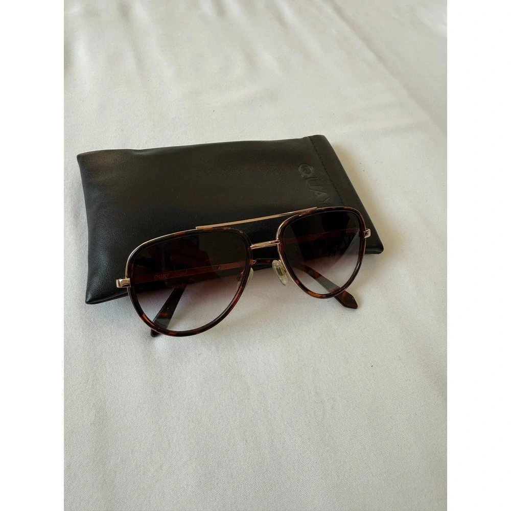 Quay Australia All In Aviator Sunglasses Tortoise Rose Gold Brown Gradient Lens